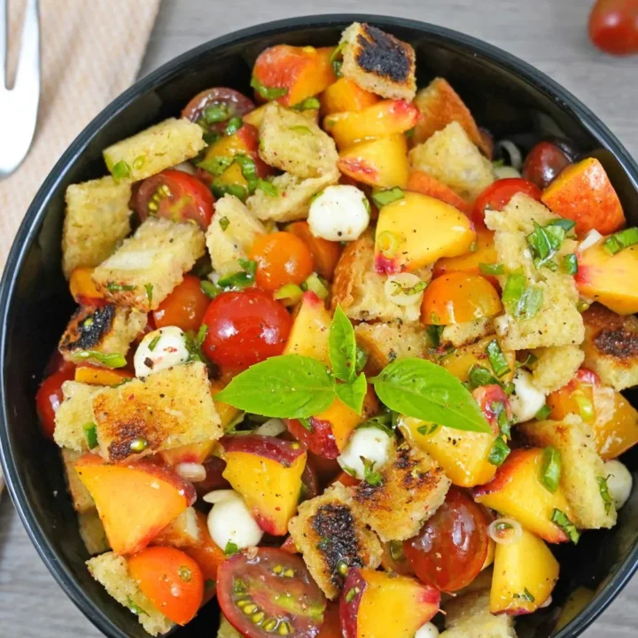 peach and tomato panzanella salad