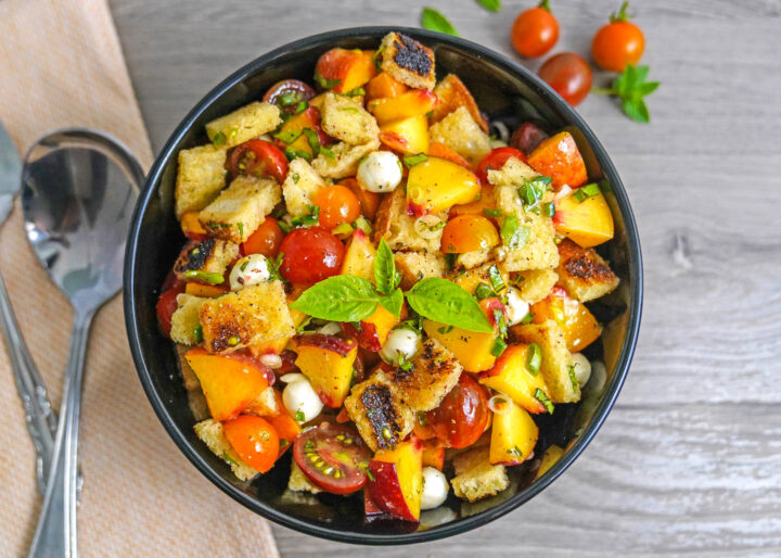 peach and tomato panzanella salad