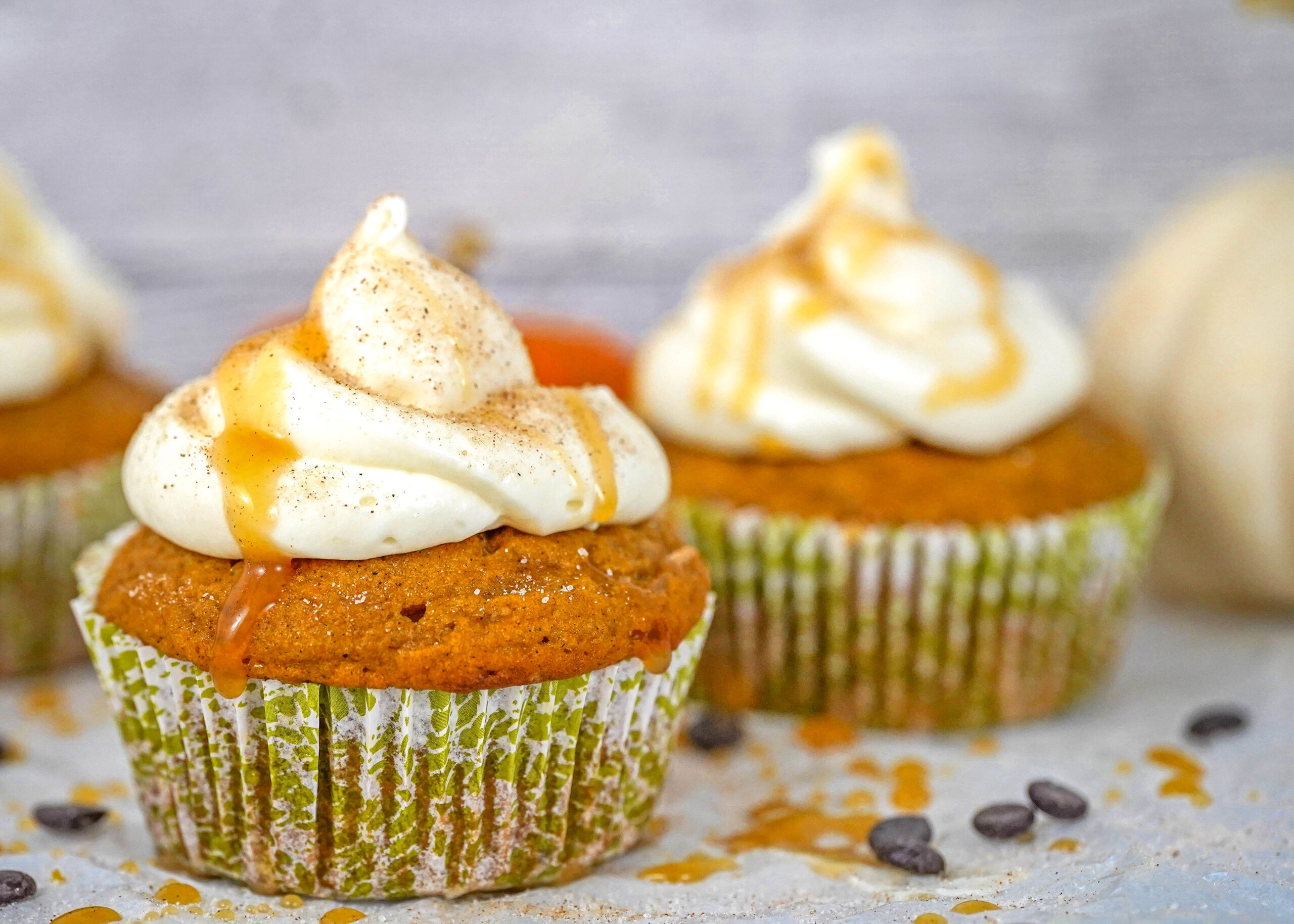 Pumpkin cupcakes with cream cheese frosting