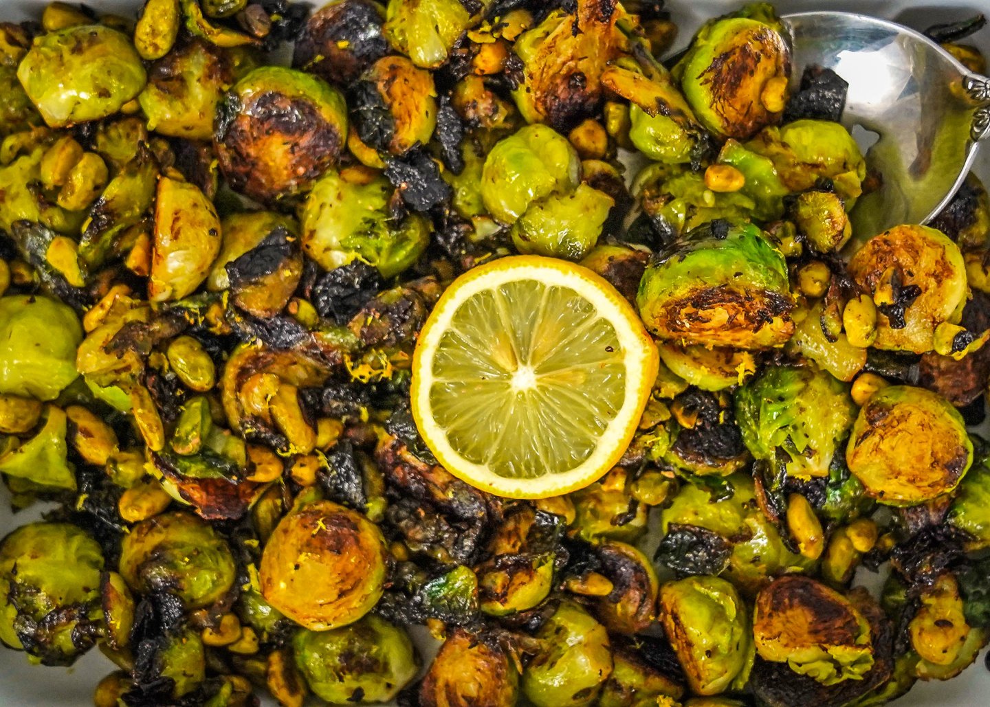 crispy Brussels sprouts with lemon and pistachios