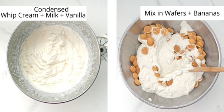 fresh whipped cream and banana pudding mixture