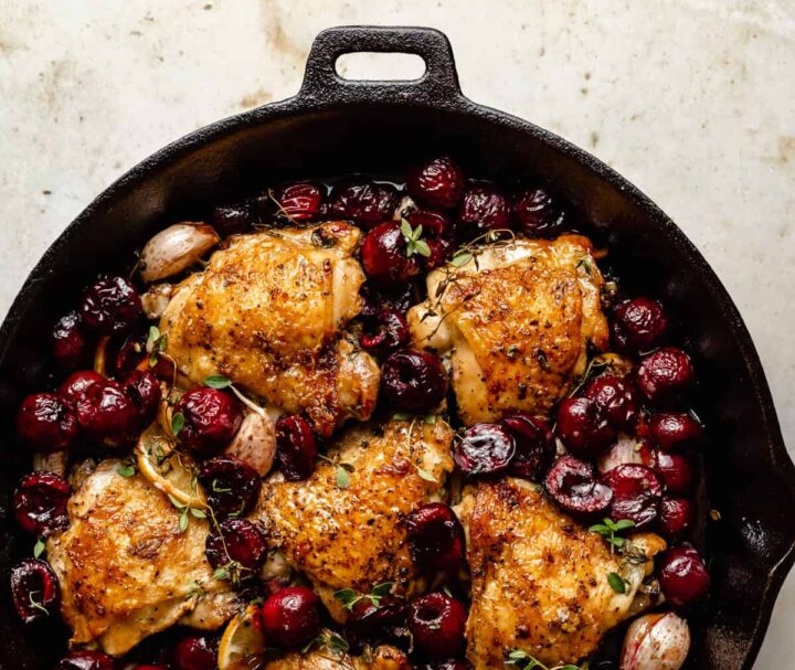 cast iron chicken thighs with cherries