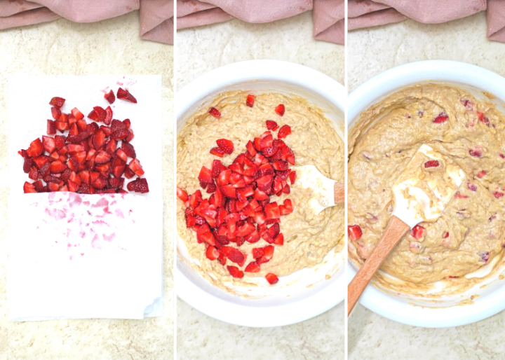 mixing batter for banana strawberry bread