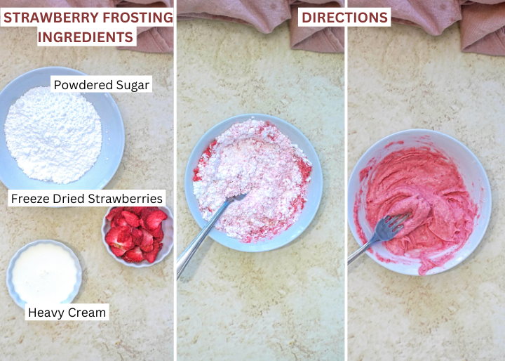 strawberry frosting ingredients and process images