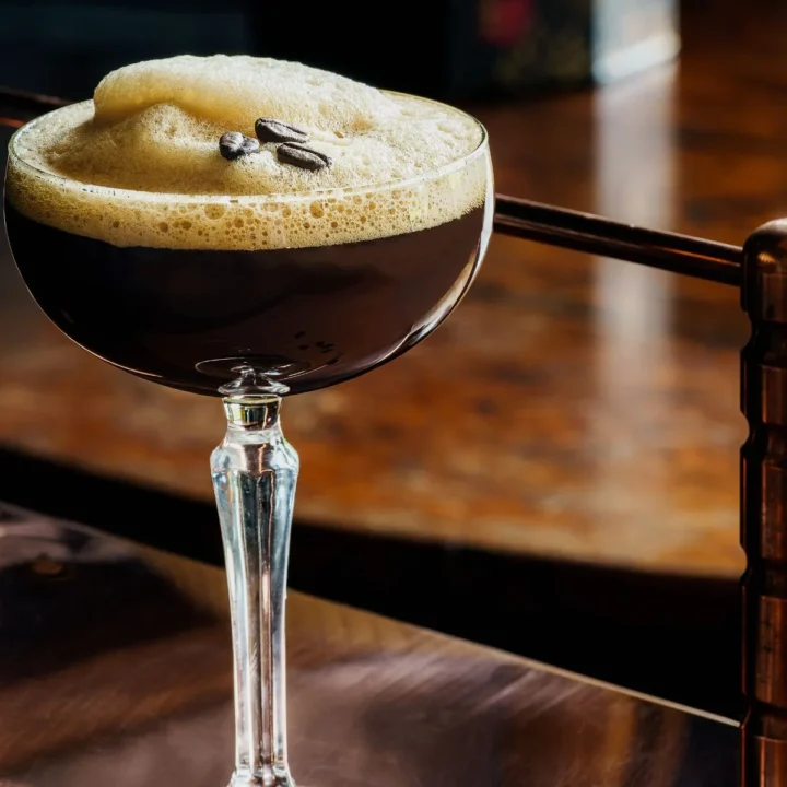 espresso martini with three coffee beans