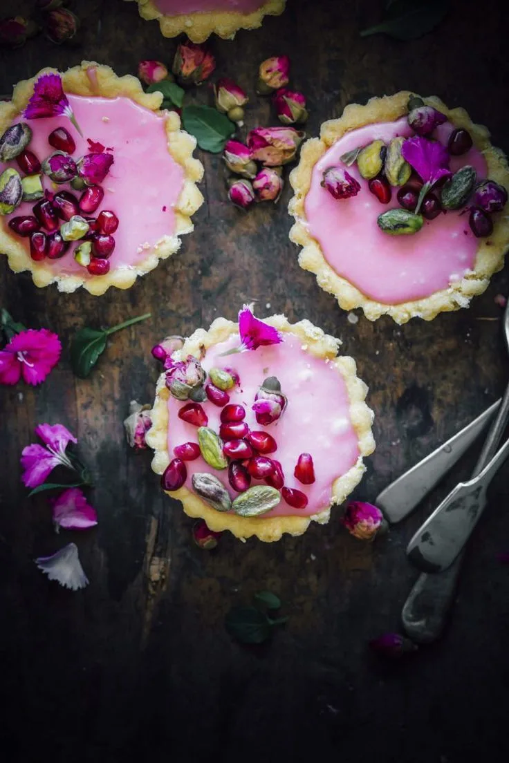 rosewater tartlets with pomegranante