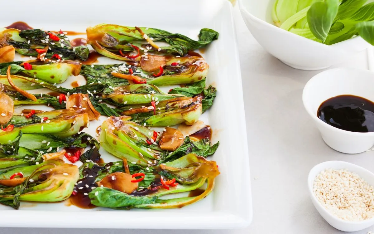 recipes for bok choy - image of roasted bok choy on a plate