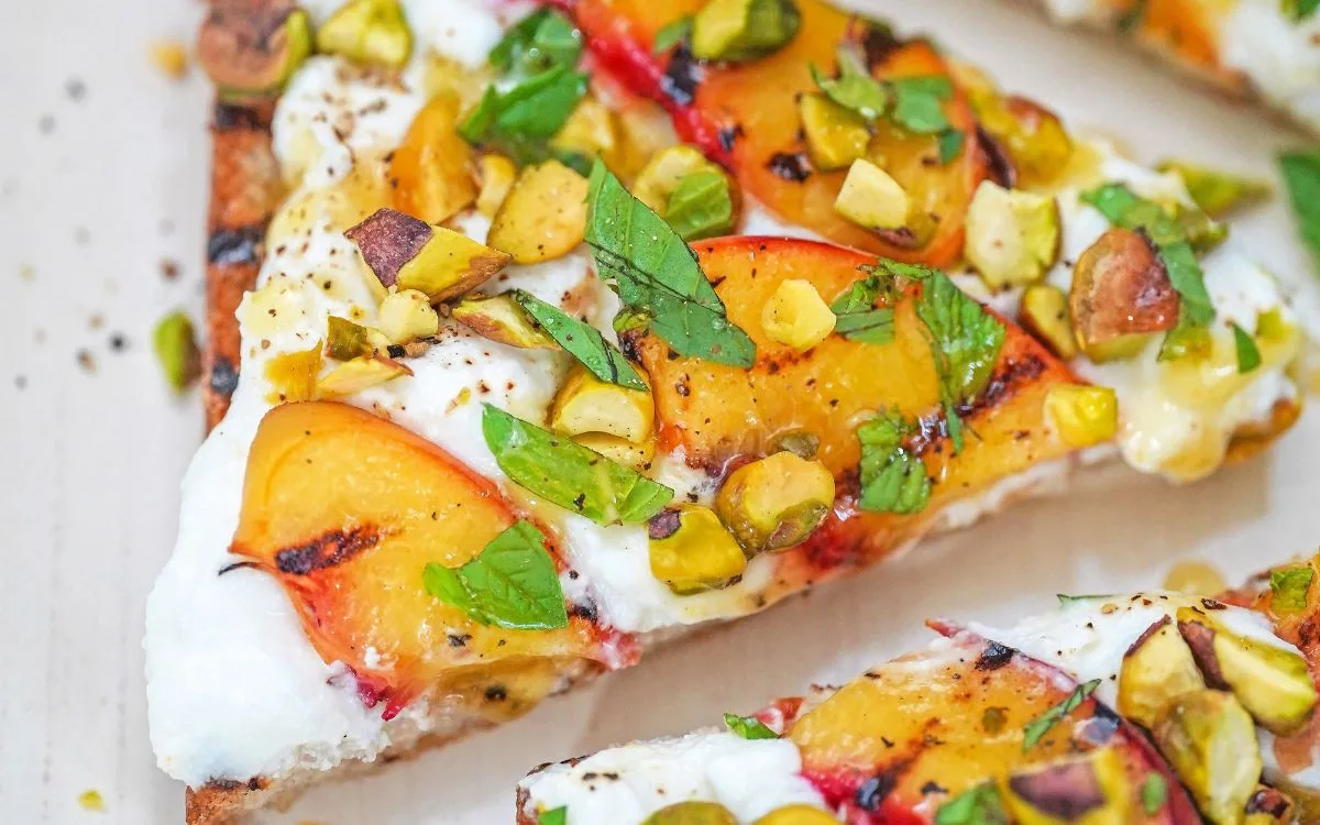 grilled peach ricotta toast