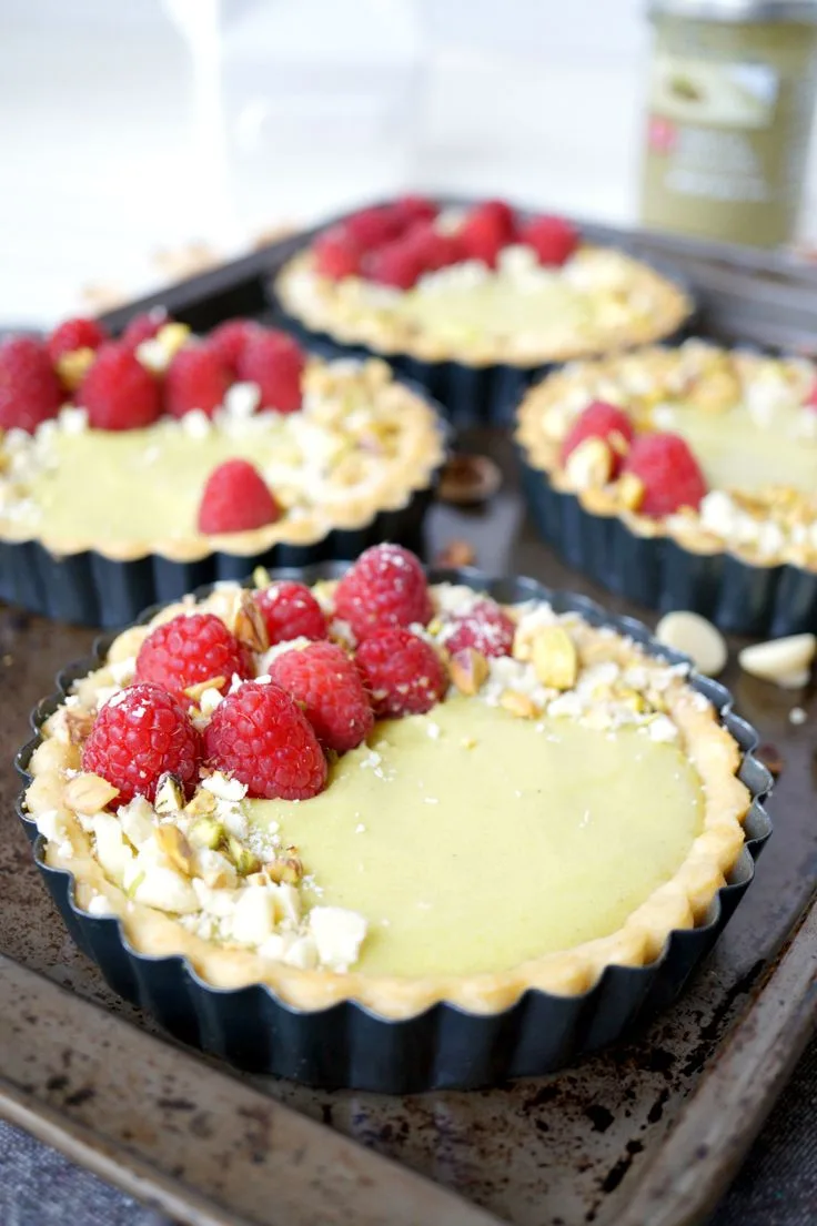 raspberry pistachio tartlets