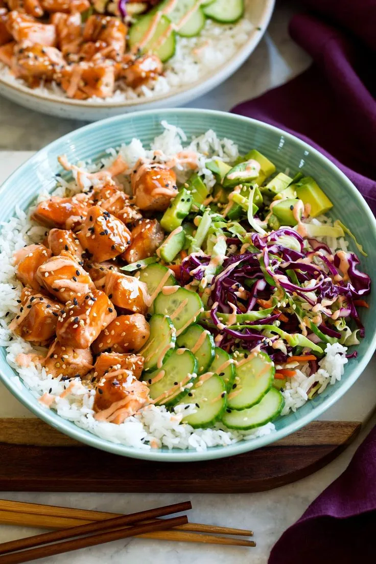 salmon rice bowls