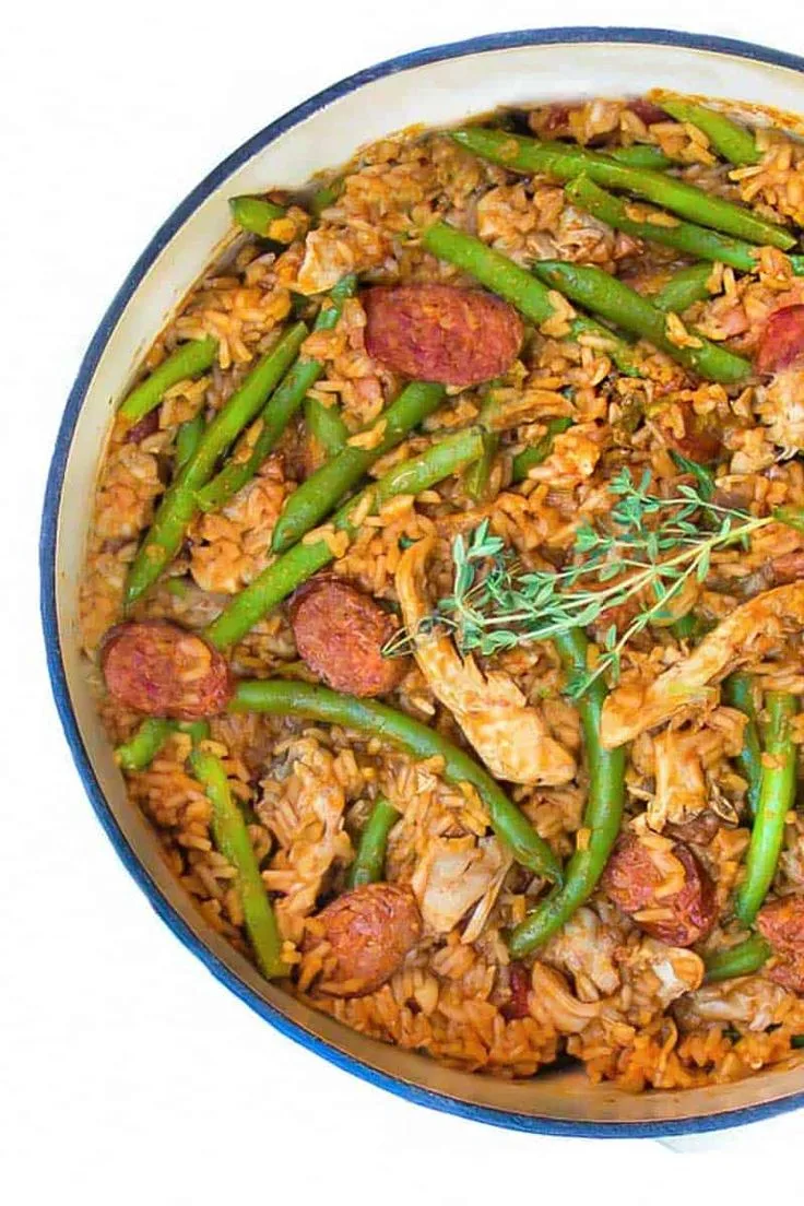 Spicy Chicken Jambalaya with Sausages and Green Beans