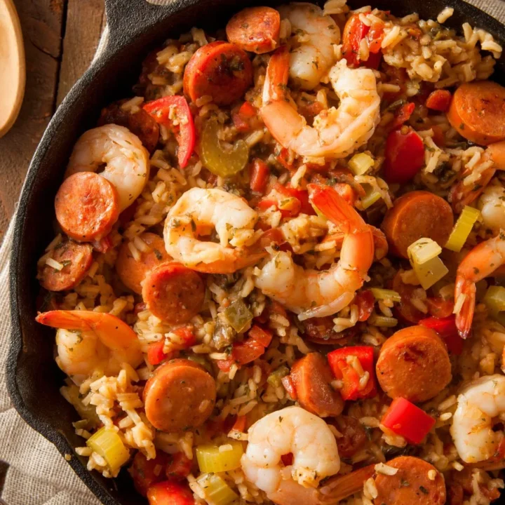 Recipes for Jambalaya - pot of jambalaya with rice and seasonings